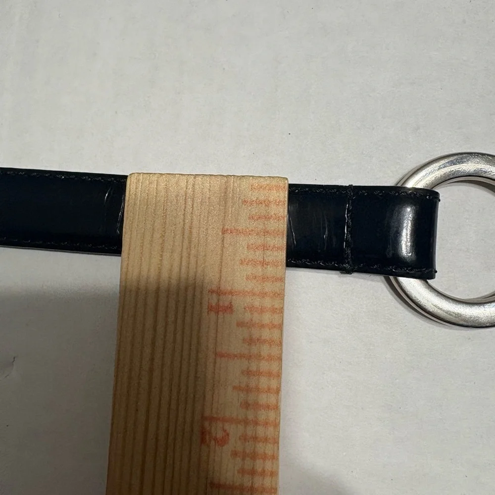 WCM‎ New York Glossy Black Leather Belt with Silver Ring Hook Closure. USA S/M
